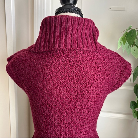 J.J. Basics Cable Knit Cowl Neck Cap Sleeve Sweater Dress Burgundy Sz L - Picture 12 of 16